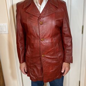 MENS VINTAGE GRAIS MADE IN USA LEATHER BURGUNDY COAT SIZE 40 REGULAR